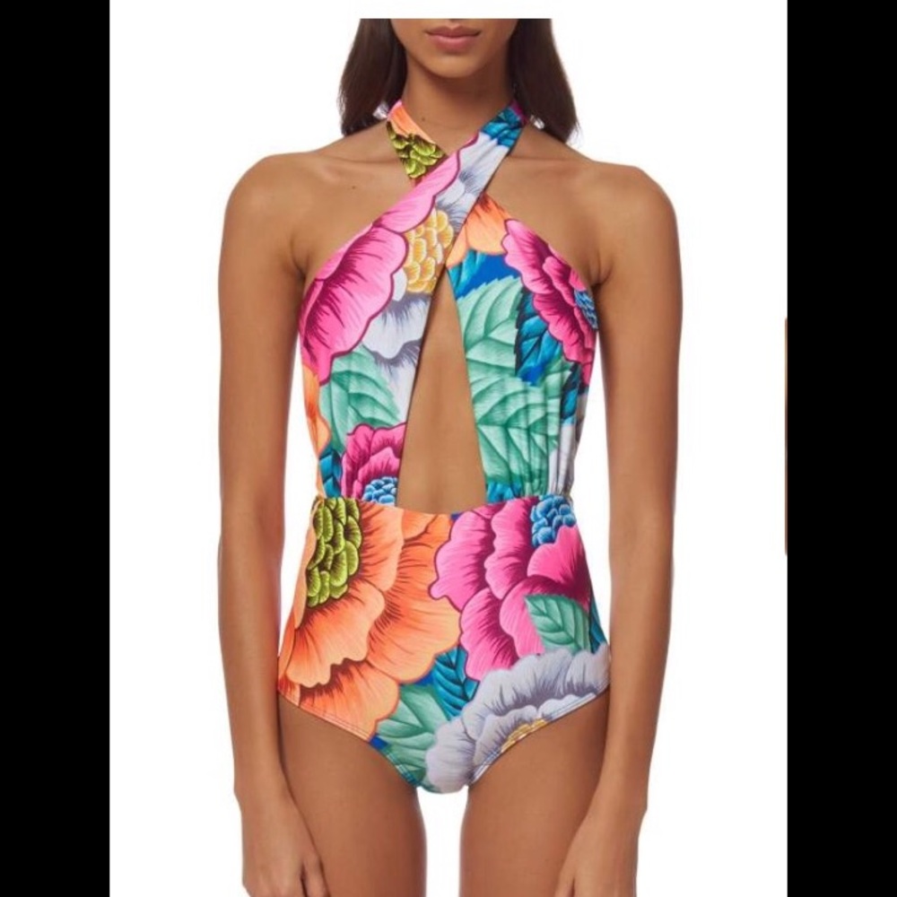 Mara Hoffman Cross Front Halter One Piece Swimsuit